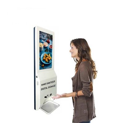 Segnaletica digitale HSDTOUCH con dispenser di disinfettante per le mani